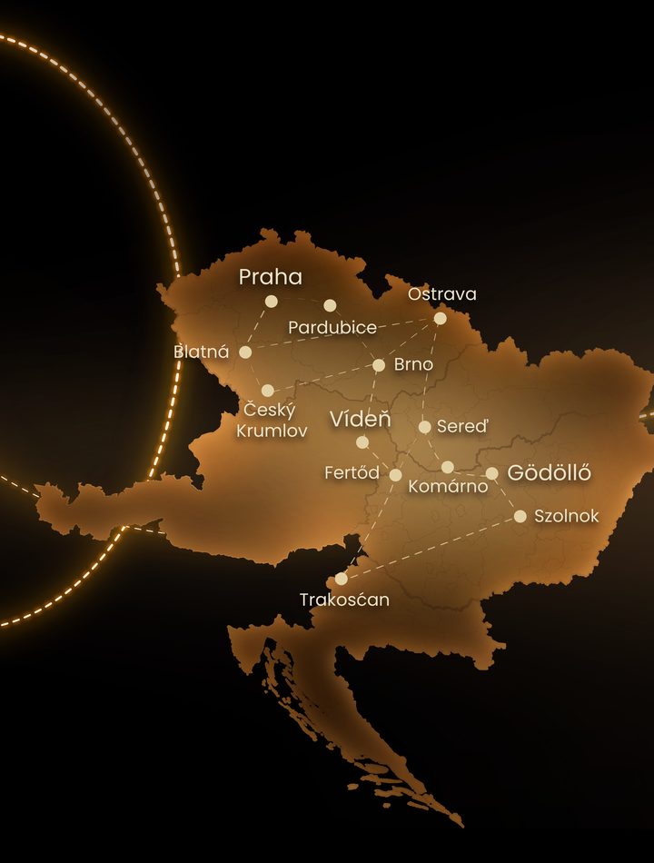 Európa térképe tizenhárom fényparkkal